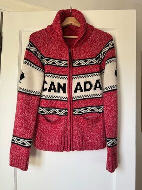 Bluenotes Red Canada Zip-Up Shawl Collar Sweater